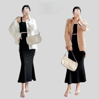 Chân váy đuôi cá dáng dài xoè midi cạp chun nữ trẻ trung tôn dáng