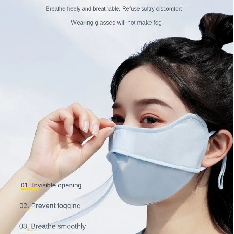 Thời trang mùa hè Bảo vệ tia cực tím Mặt nạ mở Ice Silk Tấm che nắng màu trơn Bảo vệ mắt Unisex