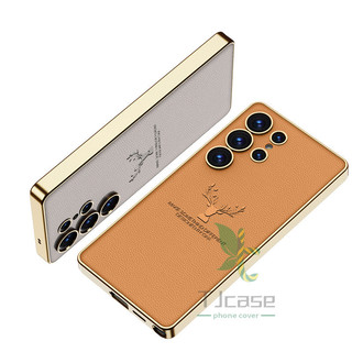 Vỏ da mềm mỏng cho Samsung Galaxy S25 S24 S23 Vỏ họa tiết hươu siêu mạ