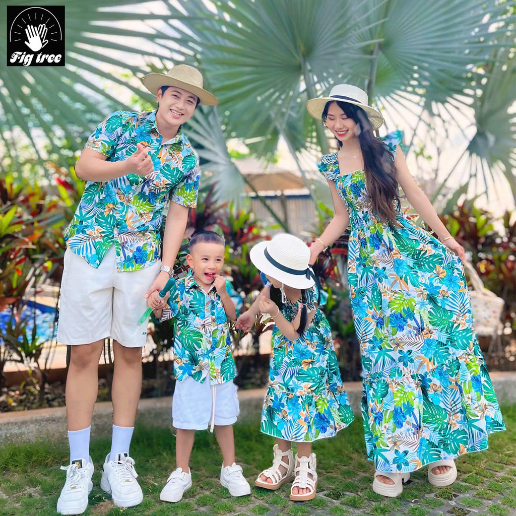 Áo Gia Đình Fig Tree Họa Tiết Hoa Lá Tươi Mát Mùa Hè Cho Gia Đình Đi Biển, Du Lịch MS 191