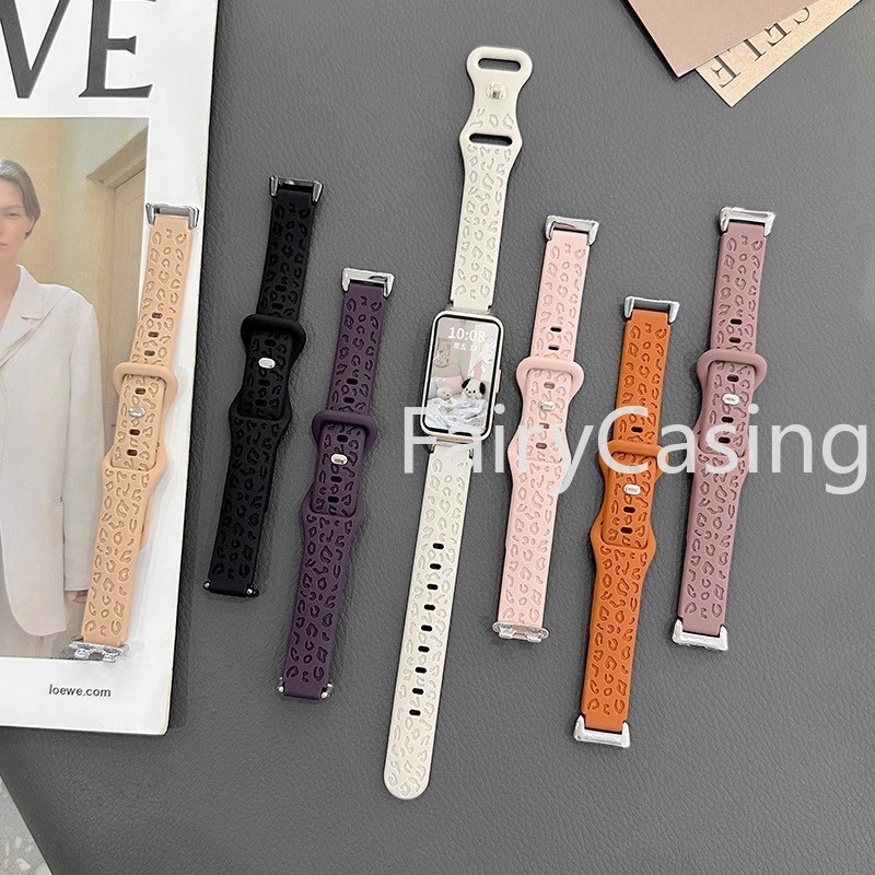 Dây đeo thể thao silicon mềm cho Huawei Band 11 pro 10 9 8 7 6Pro Dây đeo vòng tay thay thế in họa tiết da báo