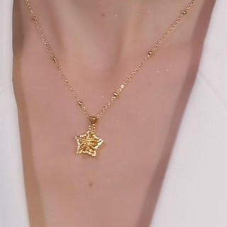 Dây chuyền mặt hình ngôi sao may mắn ba chiều vàng cho phụ nữ, dây chuyền xương đòn đa năng, thiết kế niche bằng thép titan, choker BZ4P