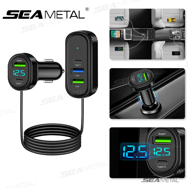12V/24V Tẩu Sạc Nhanh SEAMETAL PD QC3.0 USB C 5 Cổng 66W tẩu sạc nhanh ô tô