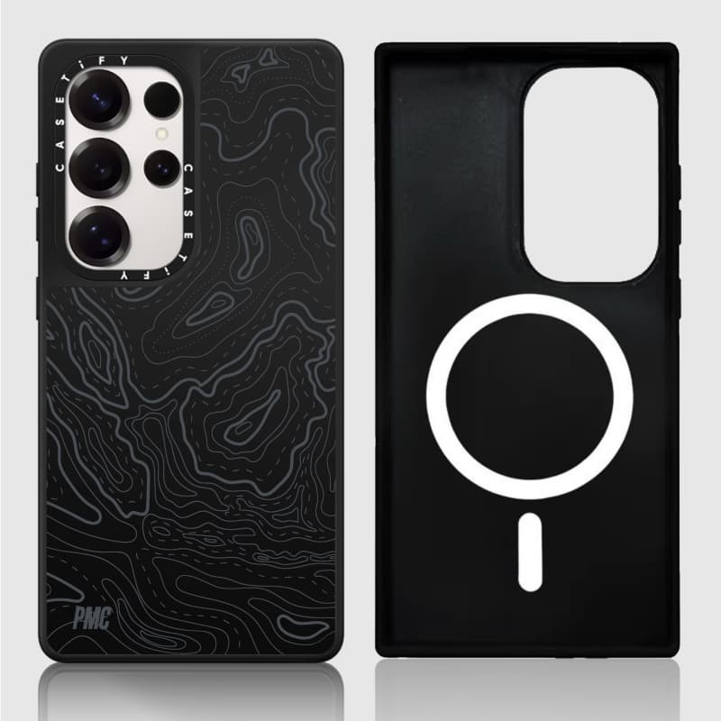 Casetify X Ốp lưng không-thời gian biến dạng Matte Black & Sliver Mirror Vỏ hút từ tính Samsung Galaxy S23 S24 S25 Ultra Plus Mặt sau cứng có hộp khắc logo