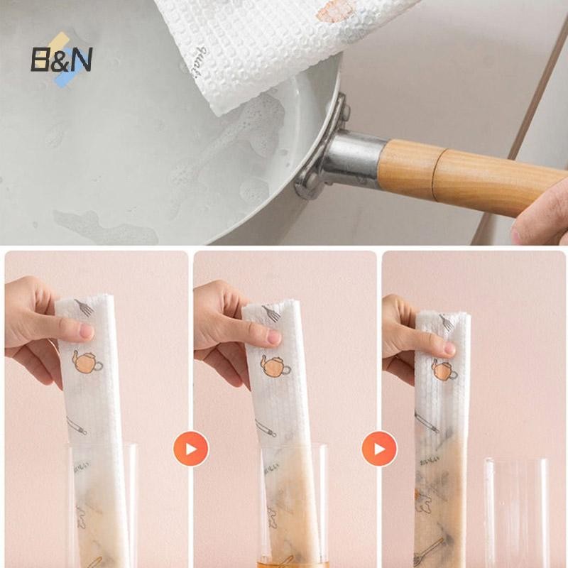 B & N 50 Cái / Cuộn Từ Khăn Lau Lười Có Thể Tái Sử Dụng Khăn Tre Ướt Và Khô Cho Nhà Bếp.