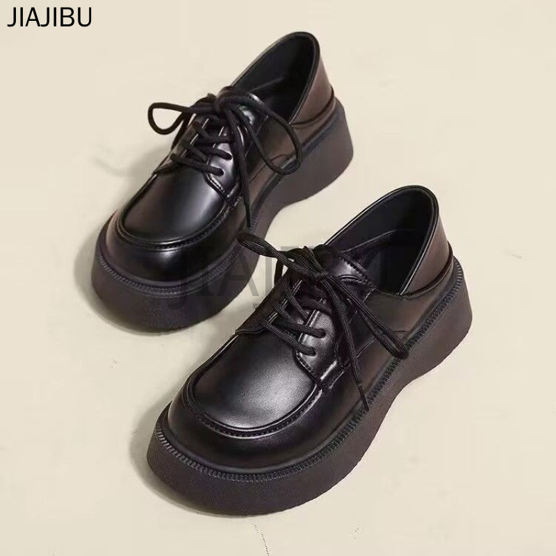 Size 34-46 Giày Da Mũi Tròn Chống Trượt Phong Cách Preppy Của Anh Giày Nữ Cỡ Lớn Giày Buộc Dây Oxford 44 Giày Đi Học Màu Đen 43 Korean Fashion Cosplay Platform Mary Jane Shoes Retro Japanese Casual JK Shoes French Soft Sole Lolita Doll Shoes Giày Mũi To