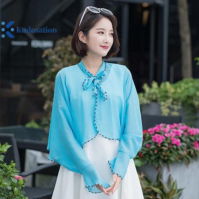 Kudosation Xuân Hè Voan Cổ Giả Quần Áo Khăn Choàng Ngoài Trời Cưỡi Hạt Điều In Chống Nắng Tay Áo Lụa Khăn Bọc