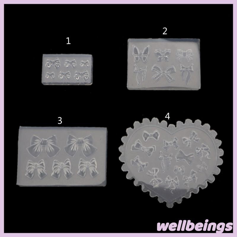 Wellb 3D Mini Nơ Khuôn Silicon Móng Tay Khắc Đúc Khuôn UV Gel Dụng Cụ Làm Móng Tay