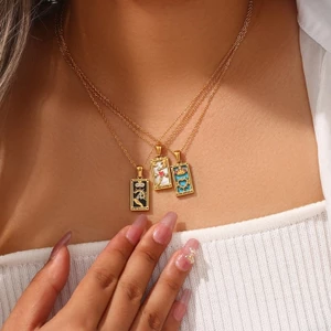 BTF Thanh Lịch Tarot Thẻ Mặt Dây Chuyền Cung Hoàng Đạo Vòng Cổ Thủ Công Từ Vật Liệu Thép Không Gỉ Chắc Chắn Phụ Kiện Cho Một Cái Nhìn Độc Đáo