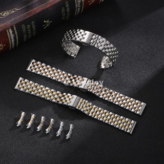 Dây đeo đồng hồ bằng thép không gỉ nguyên khối 12-22mm 12 14 16 18 19 20mm 21 22 Tổng thống Dây đeo đồng hồ 5 hạt cho nam giới Vòng tay nữ Đầu phẳng Arc End Bạc Hồng Vàng Đen