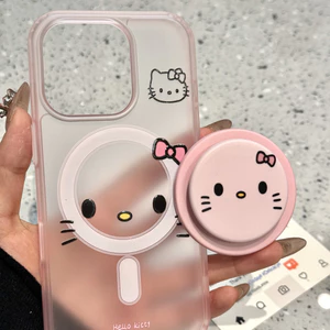Phim Hoạt Hình Bột Màu Hồng Mèo Giá Đỡ Điện Thoại Di Động iPhone16 15 14 13 Pro Max Chống Sốc Bảo Vệ Camera Ốp Lưng Cứng Chống Rơi