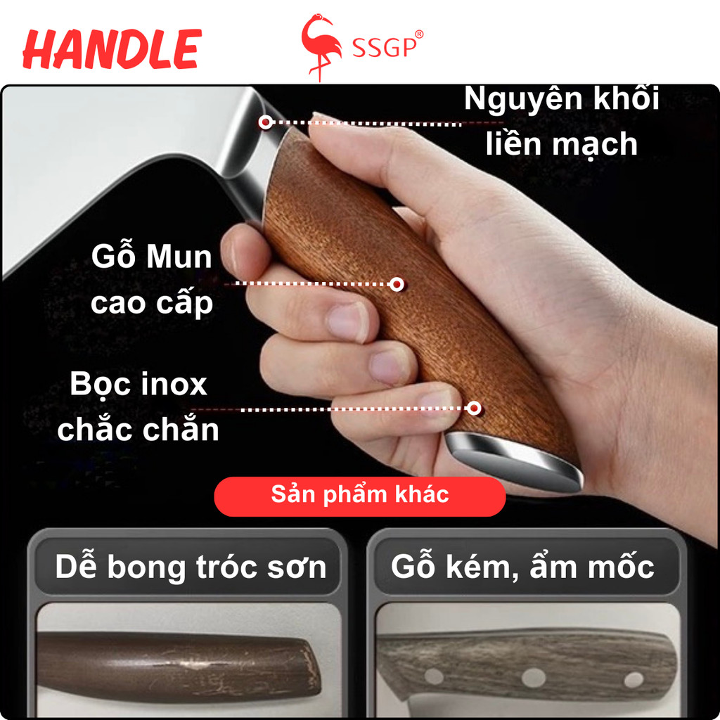 Bộ dao làm bếp EBONY SSGP  - SS01202, dao bầm dao cắt thịt dao thái thịt, dao đầu bếp chặt xương