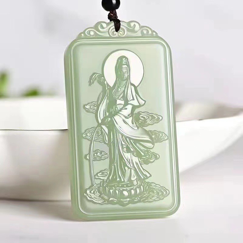 Mặt dây chuyền ngọc trắng xanh Guanyin ngọc trắng Thương hiệu Guanyin