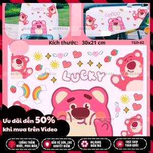 Hình dán sticker tem gấu dâu lotso dán xe dán điện thoại | TMN-H005 | Decal cao cấp chống nước, chống phai màu
