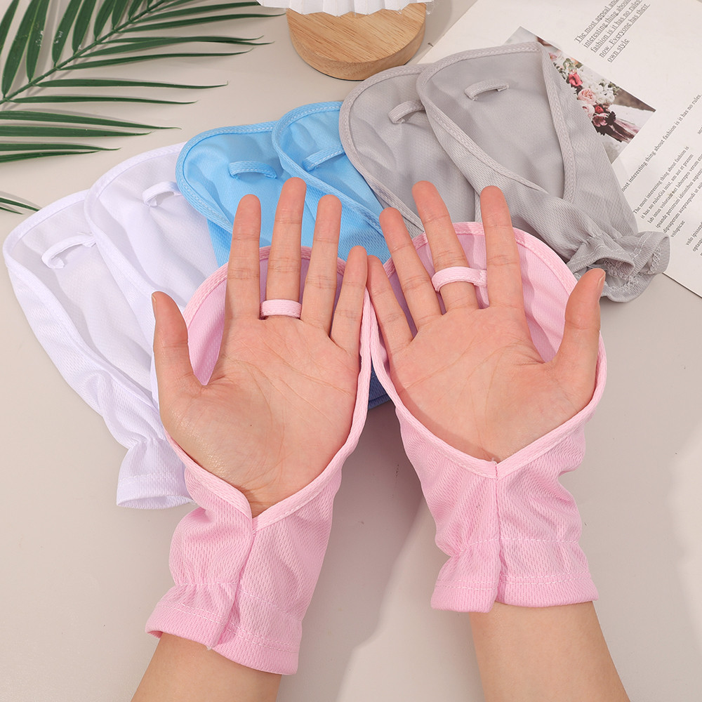 Găng Tay Chống Nắng Ice Silk - Găng Tay Mở Ngón Tay Đi Xe Đạp Ngoài Trời Cho Nữ - Găng Tay Che Nắng Chống Tia UV - Xuân Hè Phong Cách Mỏng, Chống Trơn Trượt, Thoáng Khí, Khô Nhanh Bảo Vệ Cổ Tay