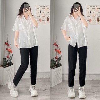 Quần tây nữ lưng cao đi làm, đi học đen, xanh đen có đai lưng Xưởng Quần Tây 3A quần baggy đứng form suông có big size