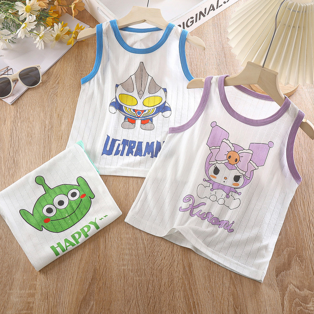 Trẻ Em Nguyên Chất Cotton Áo Mùa Hè Mỏng Phong Cách Rời Làm Mới Jacquard Nhẹ Thoáng Khí Không Tay Top Trẻ Em Hoạt Hình Thời Trang Đế JHZX