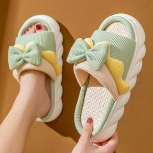Dép Lanh Nữ Dép Đi Trong Nhà Ấm Áp Chống Trơn Trượt Nhà Giày Cotton Nơ Dễ Thương Dép Phẳng Cặp Đôi Trượt Xuân Hè