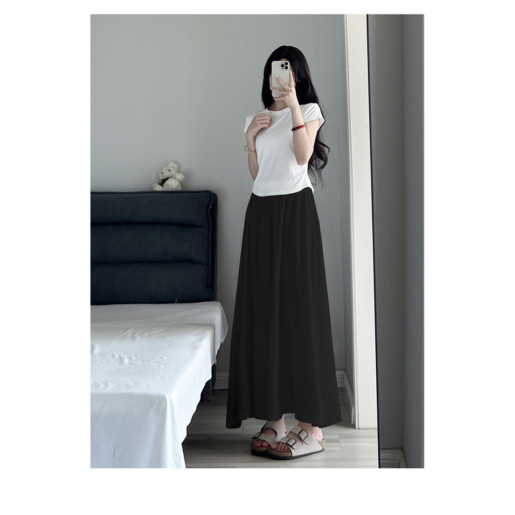 Quần bà bầu Mùa hè Vải lanh Cotton mỏng eo cao thẳng Drap nhăn Quần ống rộng