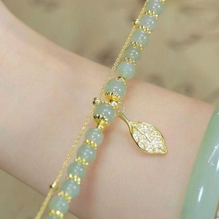 Vòng Tay Ngọc May Mắn Lá Vàng Mặt Dây Chuyền Vòng Tay Nữ Phong Cách Trung Hoa Không Phai Màu Hàn Quốc Vòng Tay Ngọc Có Thể Điều Chỉnh Cho Nữ