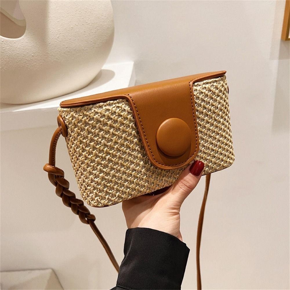 Túi xách HOBBYIN, Túi đeo vai mây Bohemian, Túi dệt cỏ bện thủ công dễ thương Bãi biển mùa hè