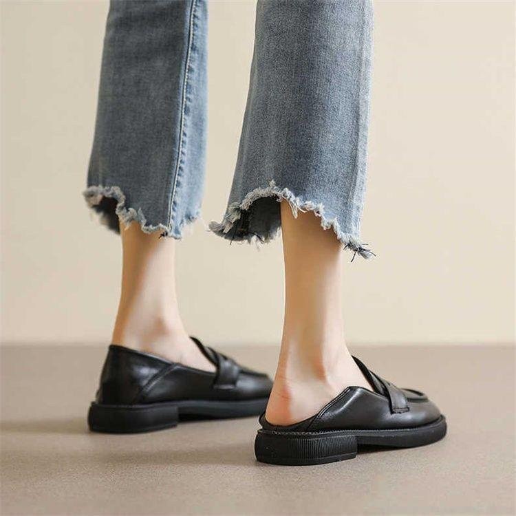 Đen Phong Cách Anh Da Mềm Giày Da Nhỏ Giày Làm Việc Bằng Mùa Xuân Thu Phong Cách Mới Slip-On Dày Gót Loafers Phiên Bản Hàn Quốc Giữa Gót Giày Học Sinh