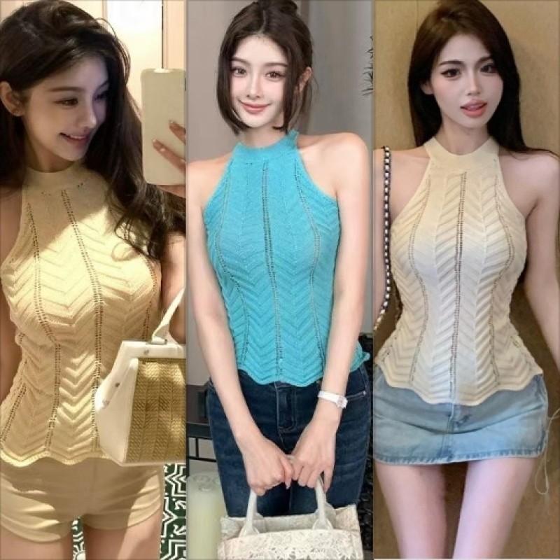 Áo hai dây dệt kim dành cho nữ mùa hè Dây cổ rỗng hở vai gợi cảm Tank Top