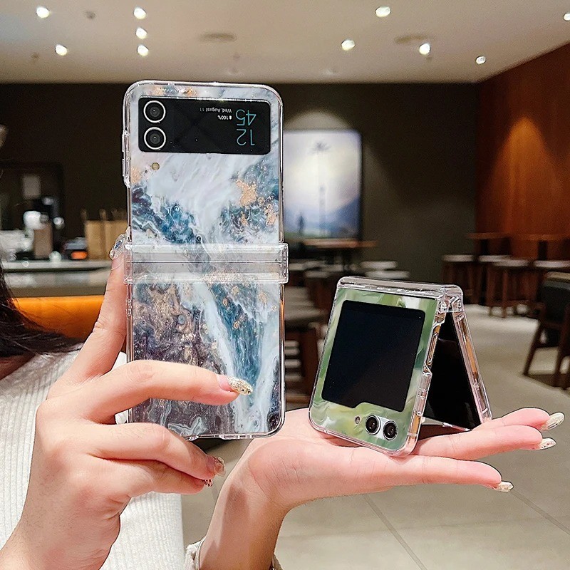 Vỏ Điện Thoại Họa Tiết Đá Cẩm Thạch Biển Cho Samsung Galaxy Z Flip 3 Flip 4 Flip 5 5G Full Bản Lề Trong Suốt Gấp Dành Cho Samsung Z Flip5 Flip4 Flip3