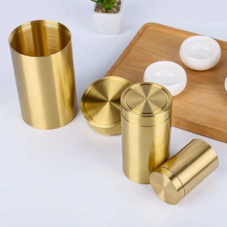 Hũ đựng trà đồng nguyên chất 06512|đồng rắn|niêm phong ren|chiều cao 15cm|chiều cao 12cm|chiều cao 7.5cm|độ kín tốt|thẩm mỹ cao đơn giản thanh lịch
