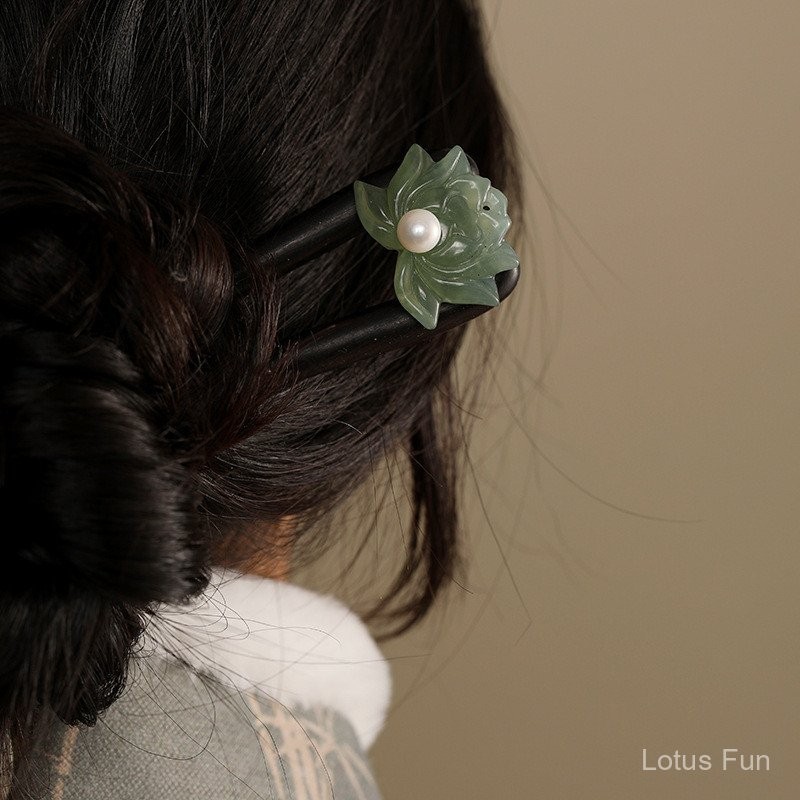 Thiết Kế Ban Đầu Xiuyu Lotus Hình Chữ U Đôi Kẹp Tóc Gỗ Đàn Hương Kẹp Tóc Cổ Hanfu Sườn Xám Phụ Kiện Kẹp Tóc Hàng Ngày