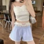 Quần Short Eo Co Giãn NICOLOO, Quần Short Sọc Xanh Gothic Hồng, Quần Legging Ren Nút Mùa Hè Dễ Thương Cho Nữ Cô Gái