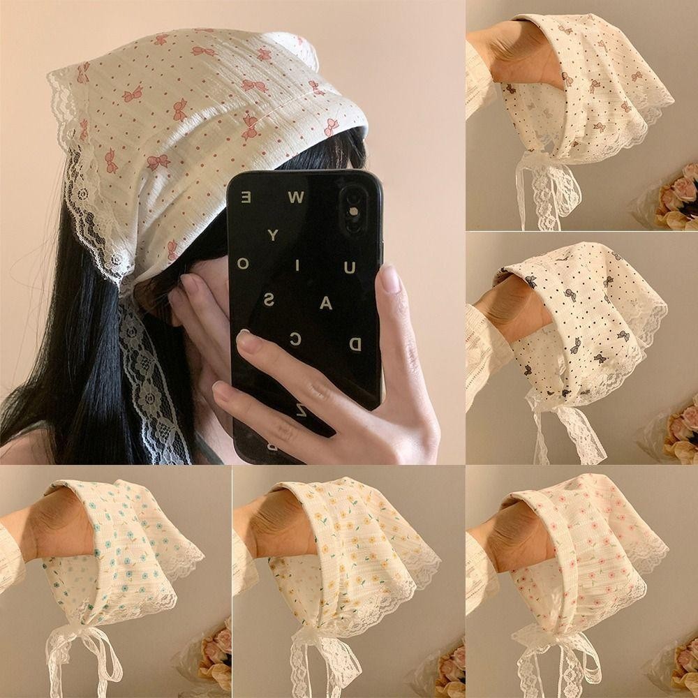 Băng đô khăn quàng cổ tam giác TRACELIOIAN, Băng đô xếp hình tam giác phong cách Pháp hoa, Băng đô chống nắng thời trang Ren chống nắng Headwrap Girls