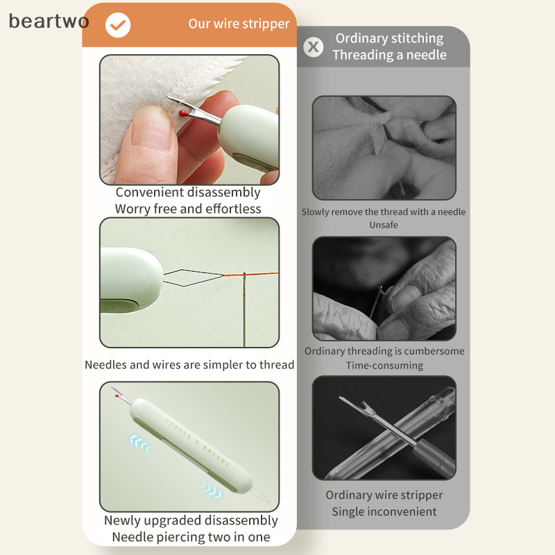 < Beartwo > Threader Để May Tay 2 Trong 1 Khâu Tẩy Và Threader Phụ Kiện May Hộ Gia Đình Thiết Kế Hai Đầu Làm Việc Đẹp