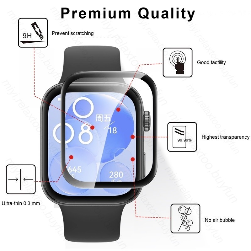 Huawei WatchFit WatchFitElegant WatchFitMini 3 Cái 9D HD Phim Kính Cường Lực Cạnh Đen Cho Huawei Watch Fit 2 3 Thanh Lịch Mini Chống Trầy Xước Chống Ánh Sáng Xanh Bảo Vệ Màn Hình Đồng Hồ