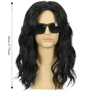 FUJIOU Tóc Giả Nhập Vai Màu Đen Dài, Tiệc Cosplay Full Head Halloween Trang Phục Tóc Giả, Disco Anime Punk Hippie Nam Tổng Hợp Tóc Giả Lễ Hội Giáng Sinh