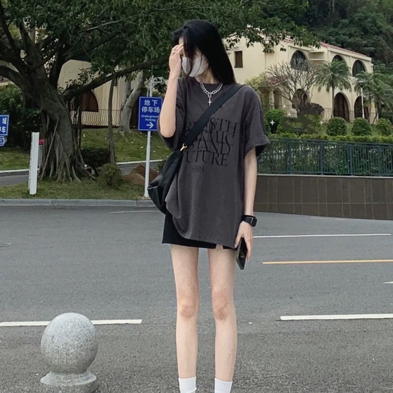 Suxi Retro In Hình Thời Trang Rời Và Thường Ngày Mùa Hè Mới Cổ Tròn Áo Thun Nữ Tay Ngắn 240623