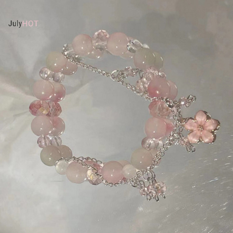 Julyhot Thời Trang Ngọt Ngào Nhỏ Đào Hoa Đính Hạt Vòng Tay Mặt Dây Chuyền Dành Cho Nữ Bé Gái Nhẹ Đàn Hồi Vòng Tay Trang Sức Phụ Kiện Massivedeals