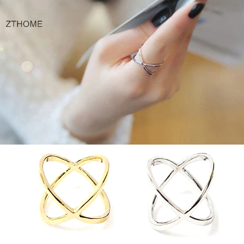 Zthome Bohemian Vintage Chữ Thập Vàng Nhẫn Nữ Cưới Hợp Thời Trang Dây Thép Không Gỉ Trang Sức Cổ Nhẫn HOT