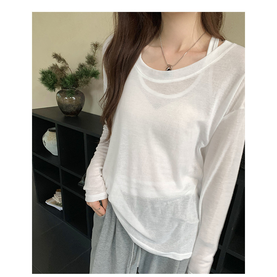 Suxi Dây Tối Giản 2 Miếng Bộ Áo Thun Dài Tay Chống Nắng Áo Rời 240703