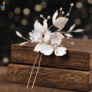 Kim cương giả & Hoa trắng Kẹp tóc sang trọng Hình chữ U Barrette Phụ kiện tóc