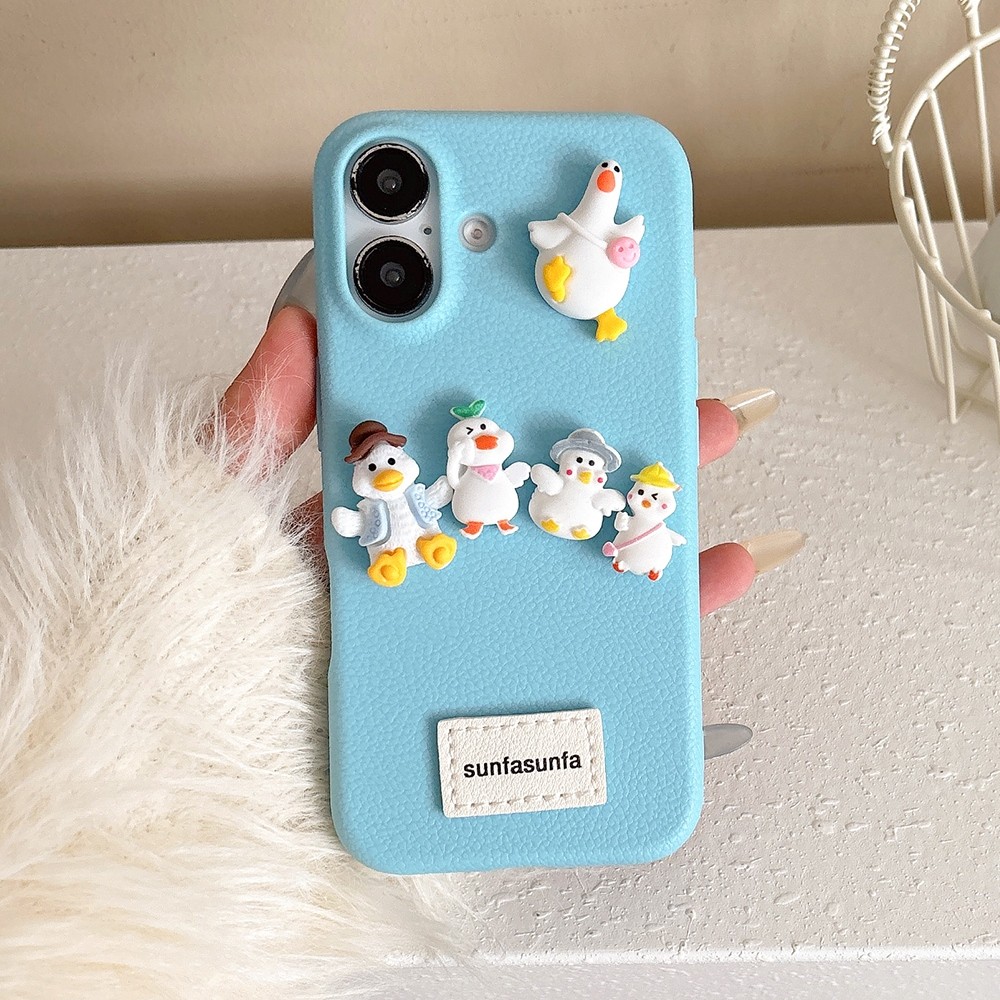 Ốp Điện Thoại Da Năm Vịt Lập Thể Cho iPhone 17 Pro Max 16 Plus 15 14 13 12 11 Pro Max Vỏ Bảo Vệ Chống Sốc