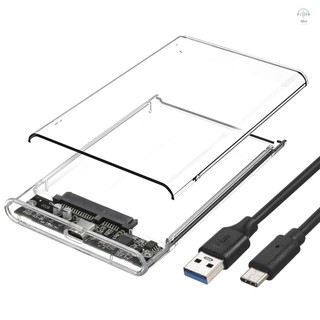 Hilivn) Hộp đựng đĩa cứng 2,5 inch Type-C Vỏ ổ cứng trong suốt Hộp số tốc độ cao Lắp đặt dễ dàng cho ổ cứng SATA 2,5 inch / SSD
