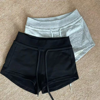 Quần short biker thể thao dây rút eo thấp phong cách Mỹ dành cho nữ