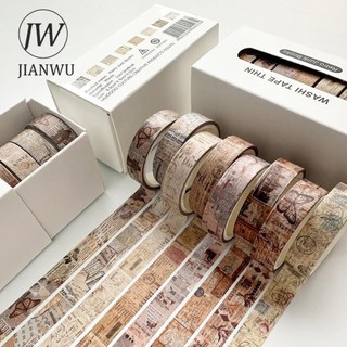 Jianwu 8 Cuộn / bộ Vintage Tiếng Anh Văn Bản Hoa Dầm Du Lịch Phong Cảnh Chất Liệu Cắt Băng Washi Sáng Tạo DIY Tạp Chí Văn Phòng Phẩm