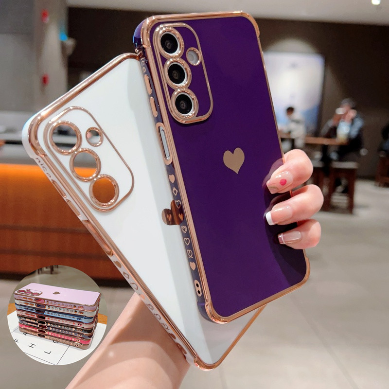 Ốp Lưng Mạ Bên Trái Tim Tình Yêu Sang Trọng Cho Samsung Galaxy A16 A15 A14 A13 A56 A36 A55 A35 A54 A34 A26 A25 A24 A23 5G Vỏ Điện Thoại Bảo Vệ Chống Sốc TPU Mềm