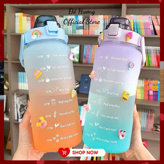 Bình nước 2 lít Tiroshi, bình đựng nước nhựa 2L có ống hút, vạch chia nhắc giờ.