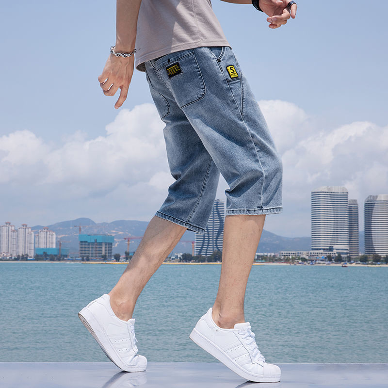 Quần Short Denim Nam Mùa Hè Mỏng Thẳng Rời Phiên Bản Hàn Quốc Hợp Thời Trang Dạo Phố Quần Crop Nam Mặc Ngoài Quần Giữa