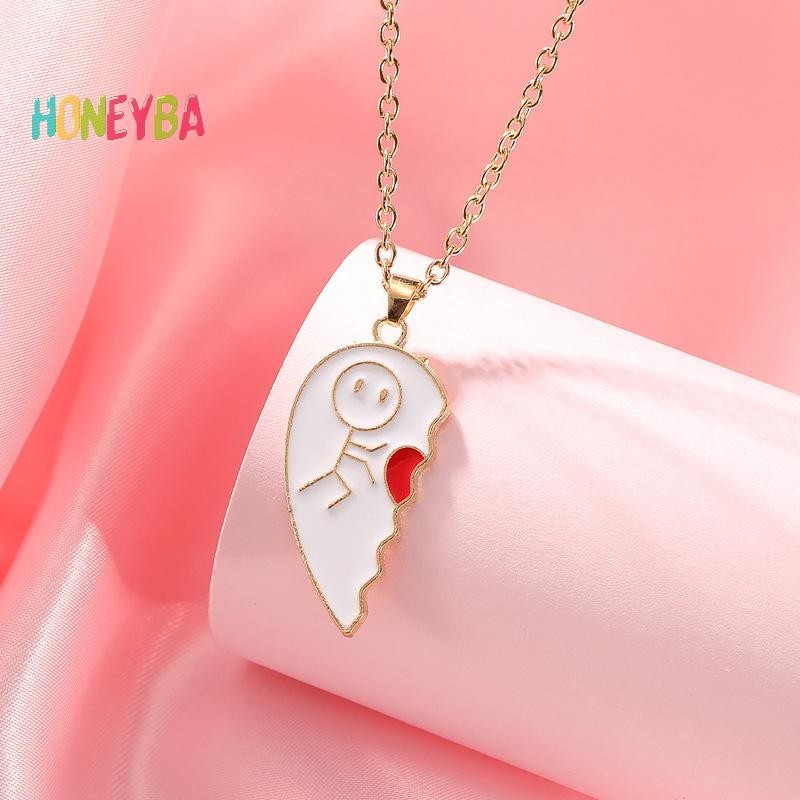 < Honeyba > Vòng cổ cặp đôi trái tim tình yêu Thời trang chắp vá Trái tim Người bạn thân nhất Mặt dây chuyền BFF