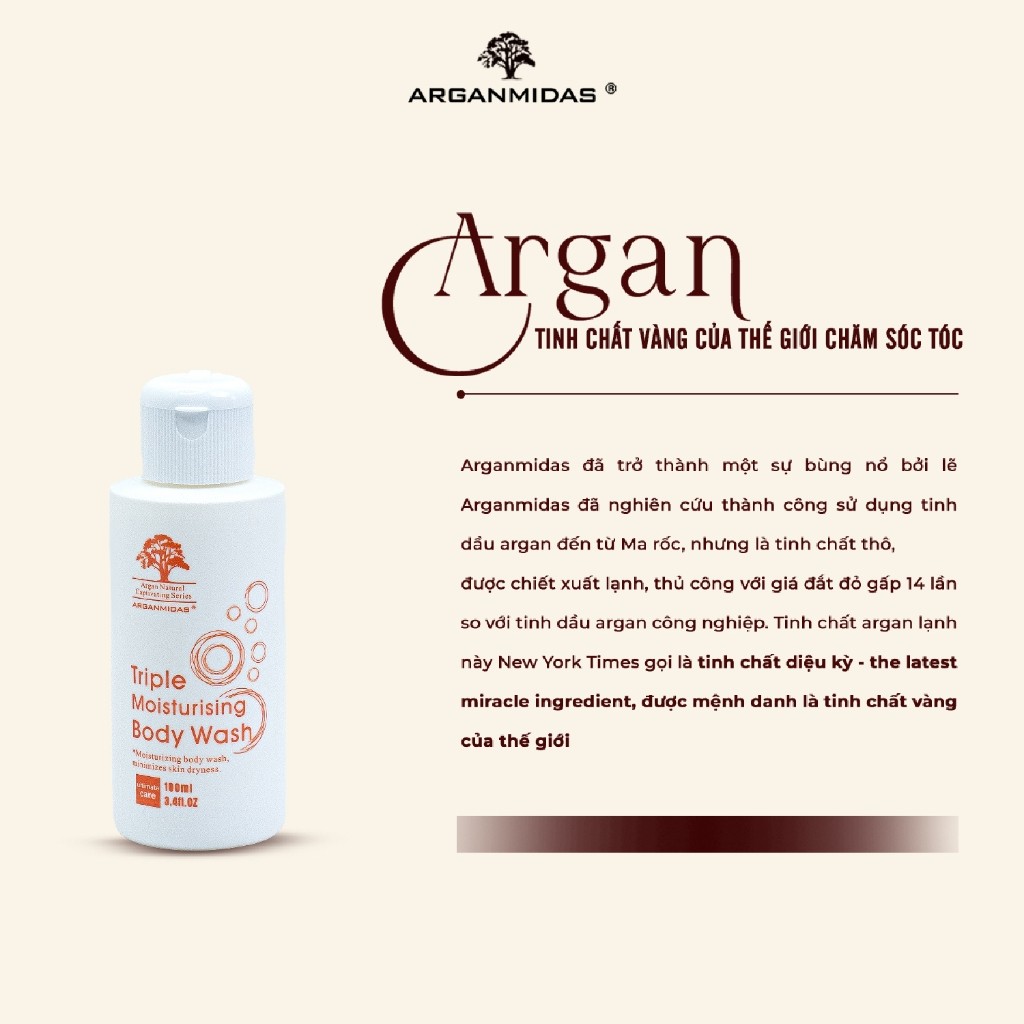 Ảnh Sữa tắm dưỡng trắng siêu dưỡng ẩm Arganmidas Thiên Nhiên Argan Oil Hữu Cơ làm sạch và sáng nuôi dưỡng da - 100ml 1