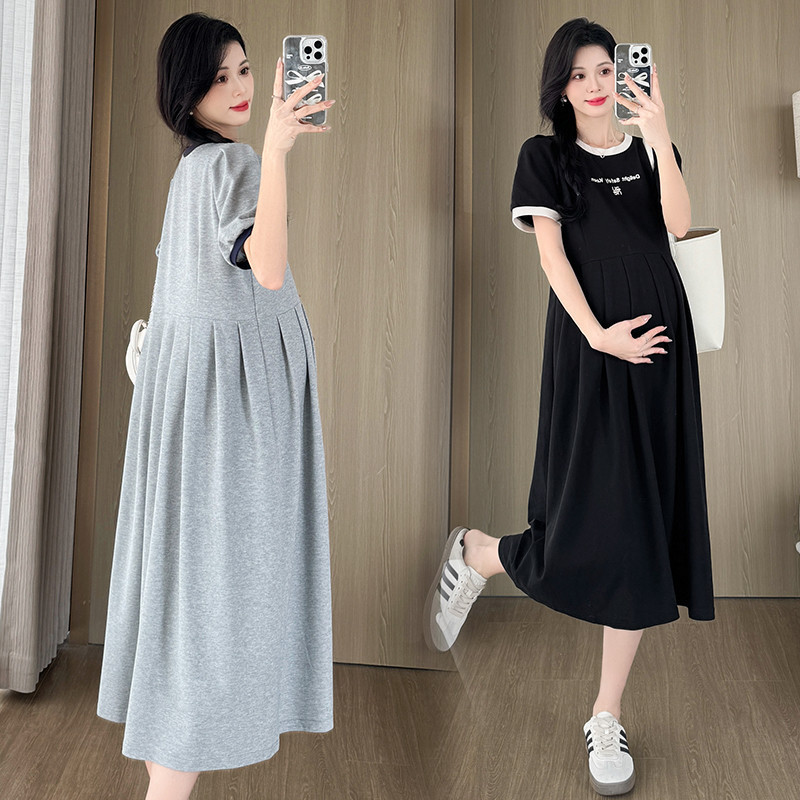 Trang phục bà bầu Mùa hè Phong cách mới dáng rộng phù hợp Chữ thêu tay ngắn